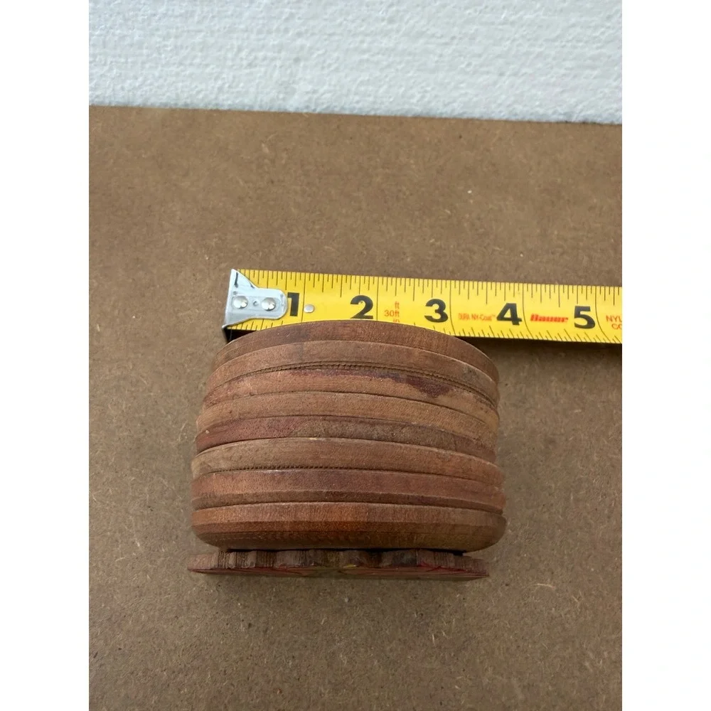 Vintage Wooden Coaster Set with Painted‎ Tulip Holder 6 Piece Rustic Folk Art